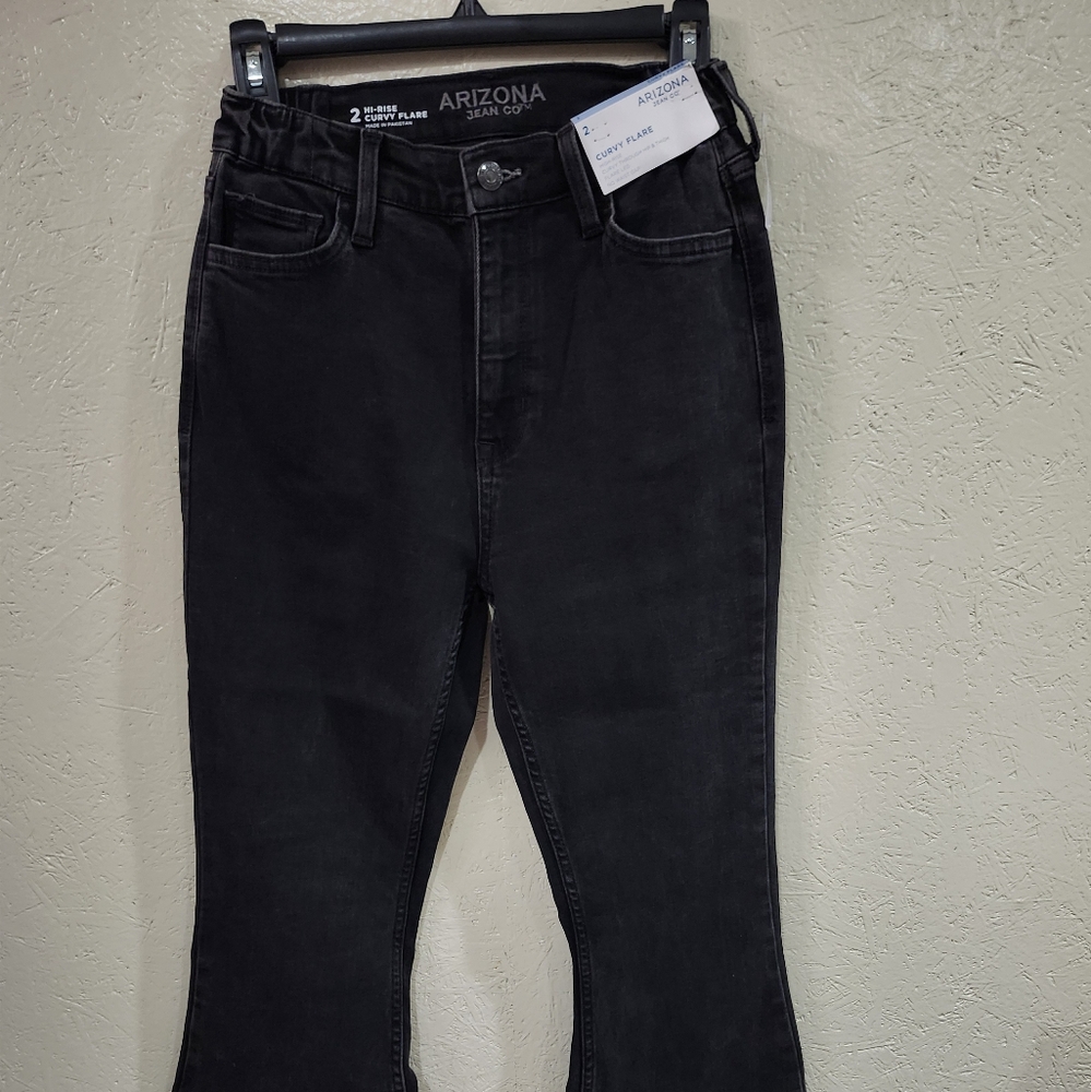 Arizona Curvy High Rise Flare Jeans. Black size 0 Reg. New
